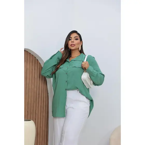Camisa Blusa Manga Longa Feminina Viscose Social Evangélica Plus Size Colorida