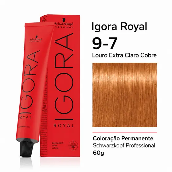Tinta 9-7 Louro Extra Claro Cobre Igora Royal Coloração Permanente Schwarzkopf Professional 60g