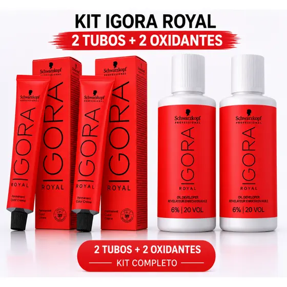 Kit Tinta Igora Royal 2un 7-77 + 2un Ox Água Oxigenada 20vol