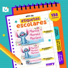 Kit 138 Etiquetas Escolares Personalizadas Prova d'agua 3 Tamanhos