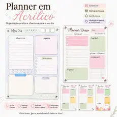 Ímã de Geladeira Planner Diário em Acrílico com Caneta e Apagador