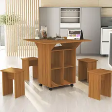 Mesa Dobrável Annie Com 4 Bancos De Encaixe e Rodízios