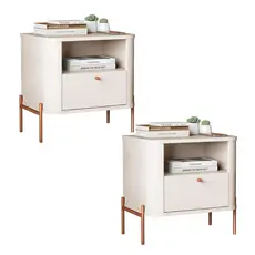 Kit 2 Mesas Cabeceira Quarto Tucupí Slim 1 Gaveta Pés Metal