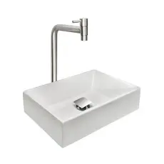 Kit Cuba Pia Sobrepor para Banheiro Torino com Torneira Inox e Válvula Click Quadrada