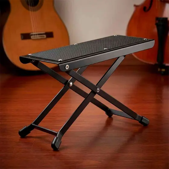 Apoio De Pé Para Violão Guitarra Voik APV100 Regulável 4 Alturas Profissional Preto