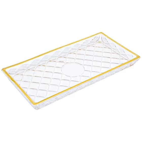 Travessa Bandeja De Vidro Retangular Diamond Fio De Ouro - Lyor