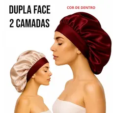Touca de Cetim Dupla Face 2 Camadas Com Faixa Elástica Proteção Noturna Para Cabelos Médios e Longos