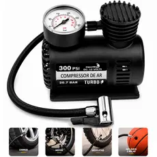 Mini Compressor Ar Automotivo Turbo 12v 300 Psi Para Pneu Carro Moto Bicicleta Colchão Bola Infláveis Com 2,80m Cabo