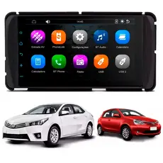 Central Multimídia 7" Pol MP5/BT CarPlay Android + Moldura Preto Fosco Etios Hilux Corolla AP704
