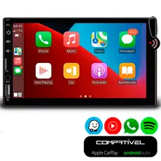 Central Multimidia Auto CarPlay Android Auto 7" Polegadas USB Espelhamento Apps Entrada Câmera Ré