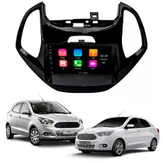 Central Multimídia 7" Pol. MP5/BT CarPlay Android + Moldura Black Piano Ford Ka 2014 15 16 17 18