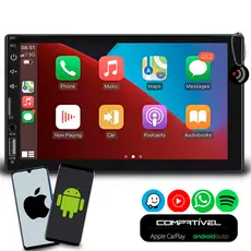 Multimídia 7 Polegadas Carplay AndroidAuto Com Espelhamento de Celular Bluetooth Apps Spotify Gps e Entrada Câmera De Ré