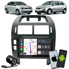 Central Multimídia Polo 2003 à 2011 Com Carplay Android Auto Sem Fio Bluetooth + Câmera de Ré + Moldura