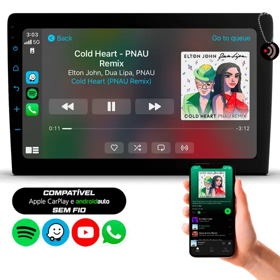 Multimídia 9" Polegadas Carplay Android Auto Sem Fio Com Espelhamento De Celular Bluetooth Aplicativos