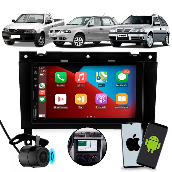 Multimídia 7 Polegadas Gol G3 Saveiro G3 Parati G3 Com Carplay Android Auto Espelhamento Celular + Moldura + Câmera Ré