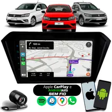 Multimídia 9 Polegadas Gol Saveiro Voyage G7 2016 à 2024 Carplay Android Auto Sem Fio Bluetooth + Câmera de Ré + Moldura