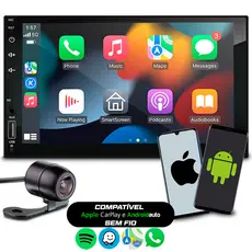 Multimídia 7 Polegadas Carplay e Android Auto Sem Fio Com Aplicativos Espelhamento de Celular + Câmera de Ré Colorida