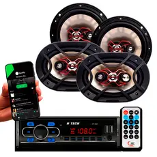 Kit Som Automotivo Bluetooth, Rádio FM e USB e Auto Falante Bravox 6 + 6x9 69