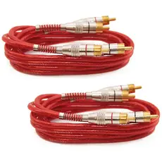 Kit 2 Cabos Rca 1 Metro Dupla Blindagem 1m 5mm Vermelho