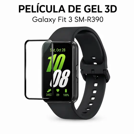 Película de Gel 3D para Samsung Galaxy Fit 3 SM-R390 Proteção de Tela TPU Flexível Borda Preta