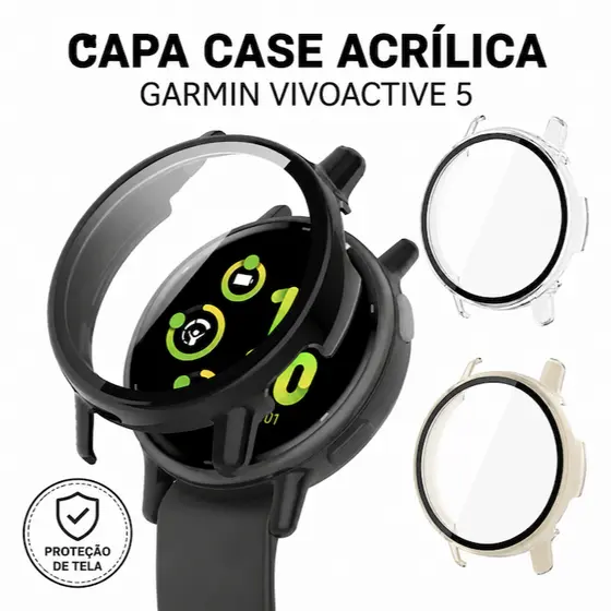 Capa Case Acrílica com Proteção de Tela para Garmin Vivoactive 5 Protetora Antirrisco Smartwatch