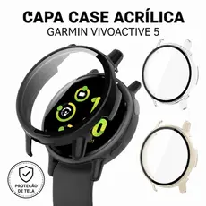 Capa Case Acrílica com Proteção de Tela para Garmin Vivoactive 5 Protetora Antirrisco Smartwatch