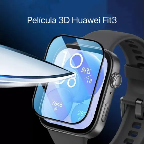Película Gel 3D Huawei Watch Fit 3 Proteção Total HD Anti Risco Anti Impacto Cobertura Completa