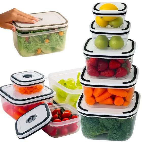 Conjunto De 5 Potes Herméticos De Plástico Retangular Com Tampa De Vedação Top