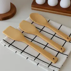 Kit Utensílios de Cozinha 3 Peças Madeira Colher e Espátula 28cm Para Panelas Antiaderentes
