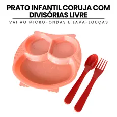 Prato Infantil Coruja com Divisórias Livre de BPA Vai ao Micro-ondas e Lava-louças