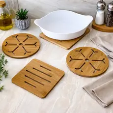 Descanso de Panela Mesa Posta Kit Descanso de Panela de Bambu Ecológico Eco House