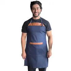 AVENTAL JEANS COZINHA COM DETALHES EM COURINO SINTENTICO HAMBURGUERIA BARBEIRO GARÇOM