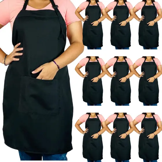 Kit com 10 Avental Inteiro Oxford Modelo Garçom de Cozinha com Bolso Frontal Ajustável