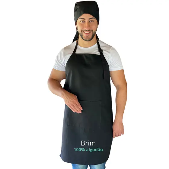 Avental Profissional com Bandana Brim Cozinha Confeitaria Food Truck Pizzaria Eventos Igreja