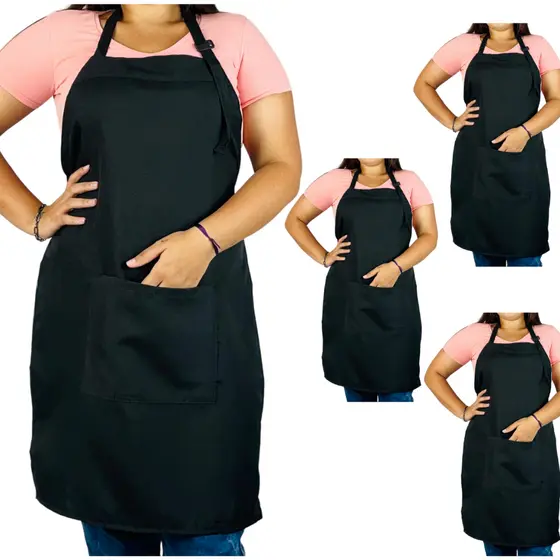 Kit com 4 Avental Inteiro Oxford Modelo Garçom de Cozinha com Bolso Frontal Ajustável