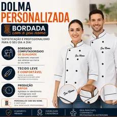 Dolma de chef personalizada bordada nome cores cozinha cheff