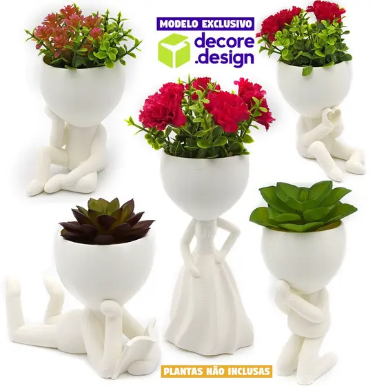Vaso Suculenta Robert Plant Bob - Kit Com 5 Vasos Suculentas -  KIT 1 - DECORE DESIGN
