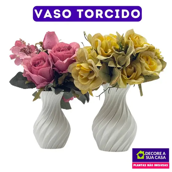 KIT Com 2 Vasos Torcidos Para Flores Artificiais Decoração Rack | 2 Vaso Torcido Decorativo Sala