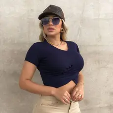 Blusa Cropped Feminina Viscolycra Transpassado Manga Curta Blusa Moda Verão Tendência