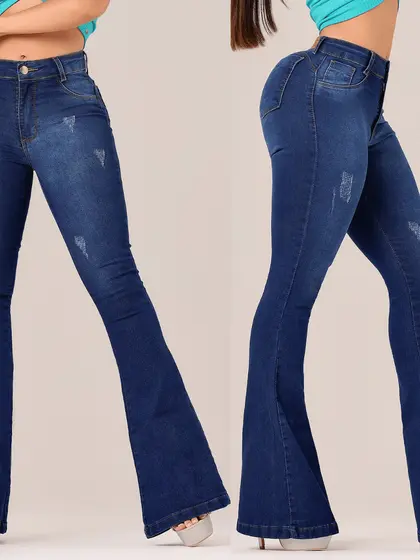 Calça Flare Jeans Feminino Cos Alto Elastano Calça Jeans feminina Flaer Cintura Alta Levanta Bumbum