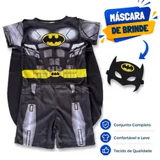 Fantasia Infantil Batman Super Herói com Capa e Máscara Roupa Personagem Menino