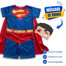 Fantasia Infantil Superman Super Man Super Homem Com Capa e Máscara Herói Criança Menino Cosplay Fantasia