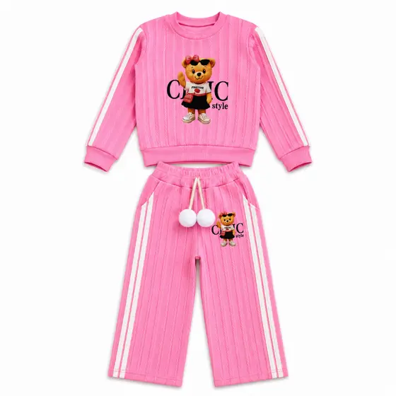 Conjunto Flanelado Infantil Menina Urso Chic Rosa Pink Fofo
