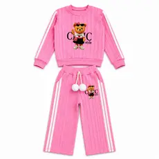 Conjunto Flanelado Infantil Menina Urso Chic Rosa Pink Fofo