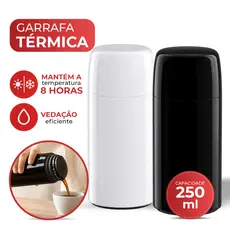 Garrafa Térmica De Água Mini 250ml Firenze Branca Preta Bege Tampa Rosqueável Café Chá Invicta