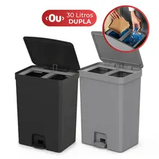 Lixeira para Cozinha 30L de Pedal Duplo Compartimento Linha Trium lixeira banheiro Cinza Preto Ou