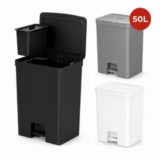 Lixeira Com Pedal Linha Trium 46L+ Cesto 4L Removível Lixeira Cozinha Cinza Branco Preto OU