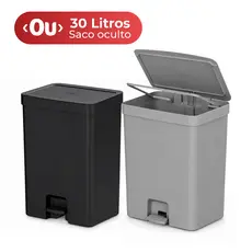 Lixeira de Pedal 30 Litros Lixeira para Cozinha Banheiro Linha Trium Cinza Preto Lixeira Quarto OU