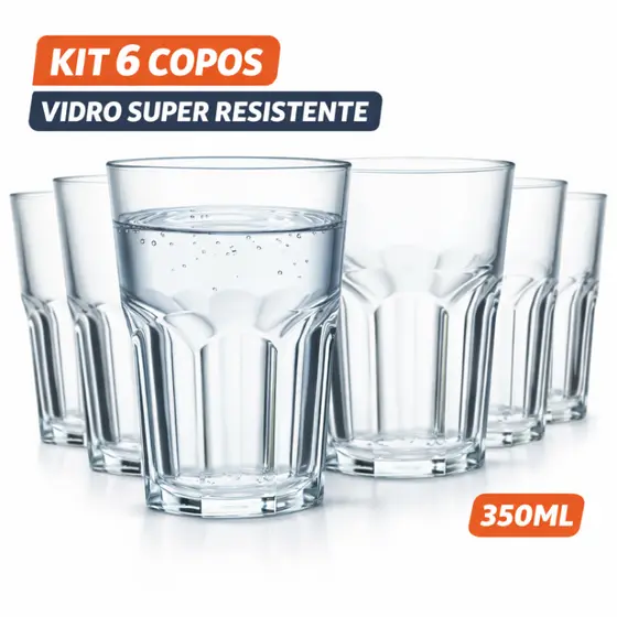Jogo De Copos Vidro Suco Água Refri Kit C/ 6pcs Vidro Reforçado Importado