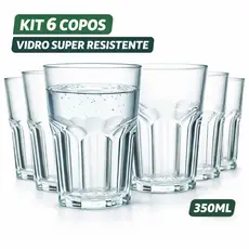 Jogo de 6 Copos 350ml Vidro Reforçado Egipicio Importado